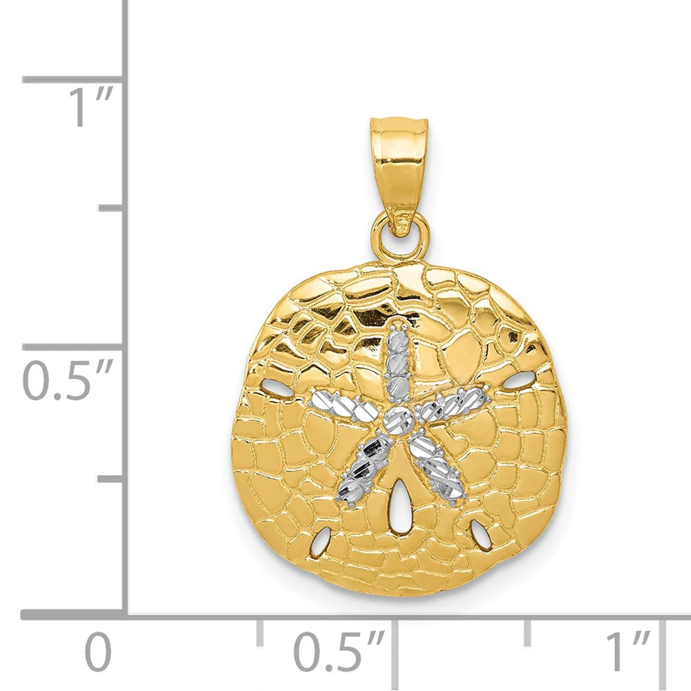 14k Yellow & Rhodium 16 mm Polished Diamond-Cut Sand Dollar Pendant (1.69 grams)