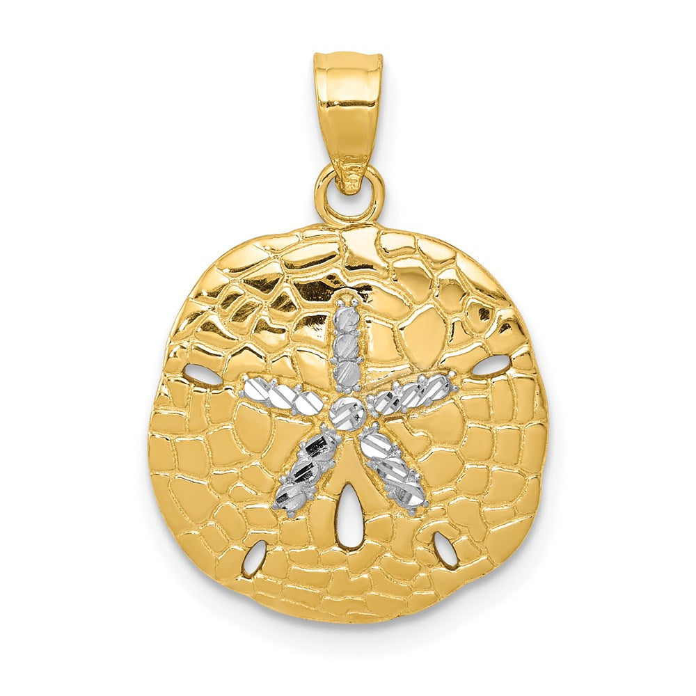 14k Yellow & Rhodium 16 mm Polished Diamond-Cut Sand Dollar Pendant (1.69 grams)