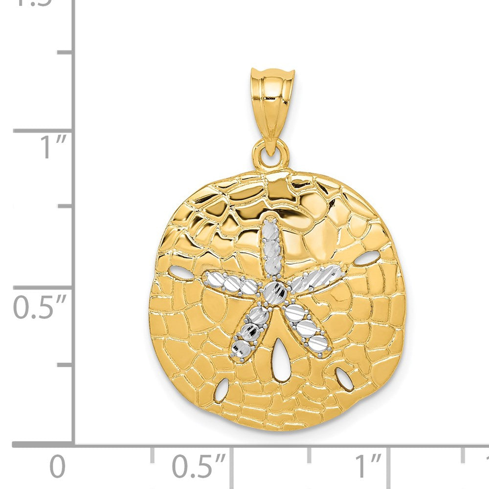 14k Yellow & Rhodium 21 mm Polished Diamond-Cut Sand Dollar Pendant (2.91 grams)