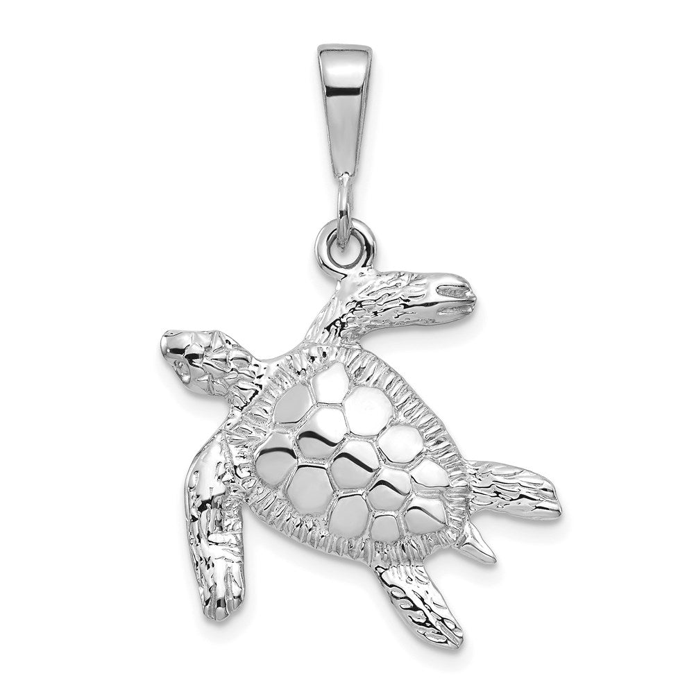 14k White Gold 21 mm Solid Polished Open-Backed Sea Turtle Pendant (2.31 grams)