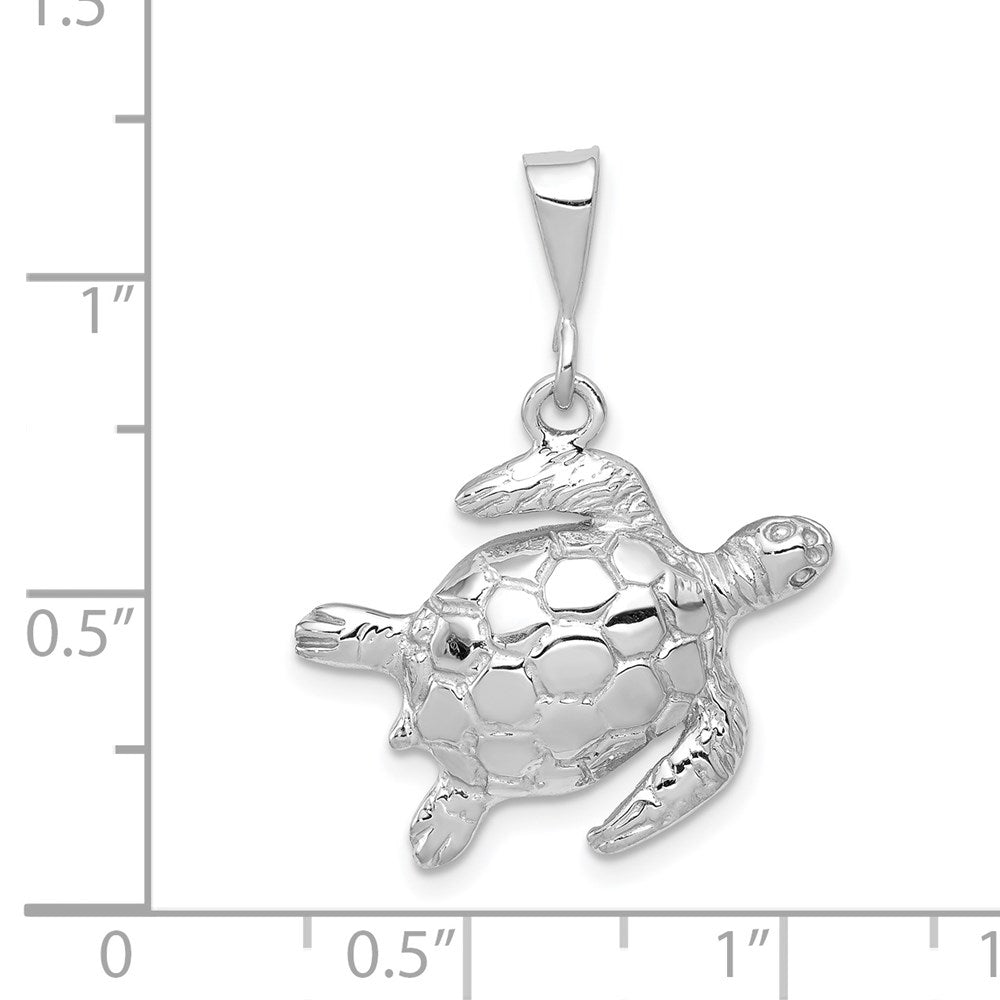 14k White Gold 21.5 mm Solid Polished Open-Backed Sea Turtle Pendant (2.58 grams)
