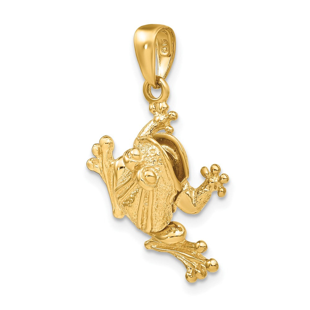 14k Yellow Gold 20 mm Solid Polished 3-D Moveable Frog Pendant (3.64 grams)