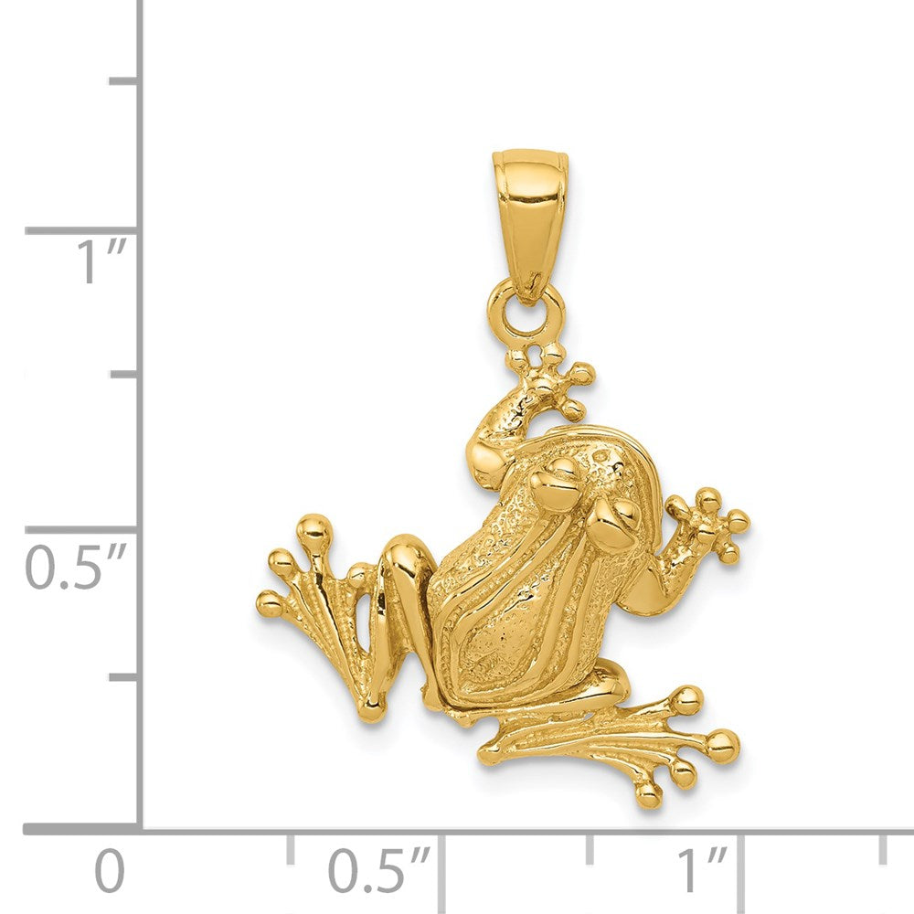 14k Yellow Gold 20 mm Solid Polished 3-D Moveable Frog Pendant (3.64 grams)