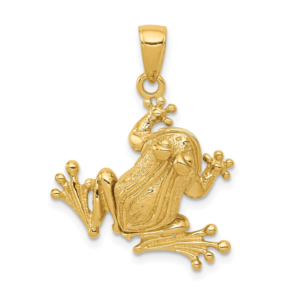 14k Yellow Gold 20 mm Solid Polished 3-D Moveable Frog Pendant (3.64 grams)