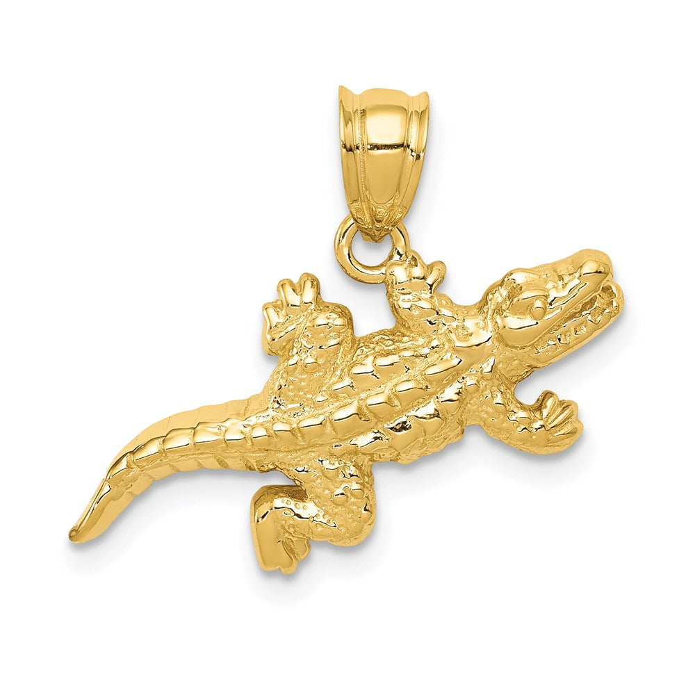 14k Yellow Gold 24 mm Solid Polished Open-Backed Crocodile Pendant (1.95 grams)