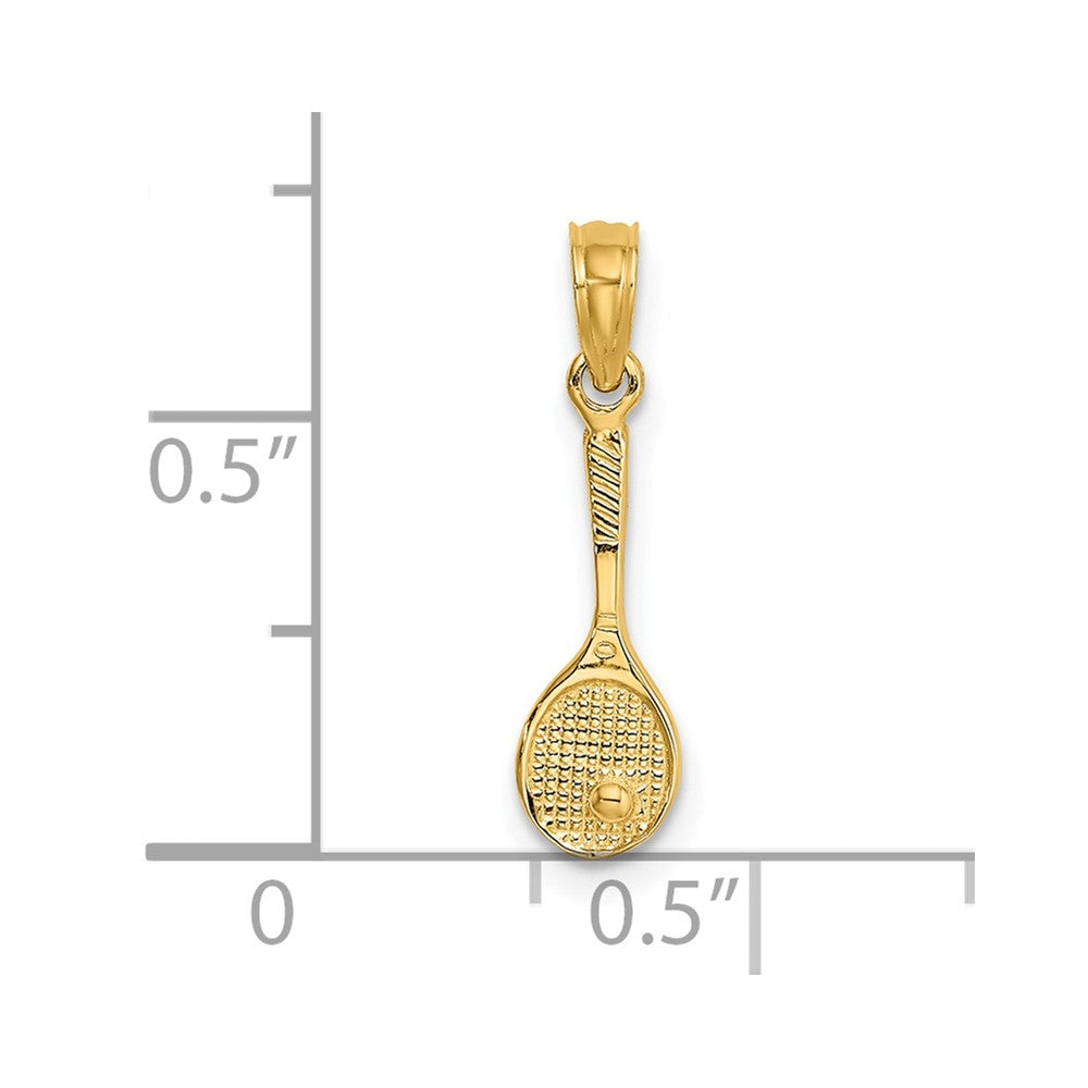 14k Yellow Gold 5.1 mm Solid Polished 3-D Tennis Racquet Charm (0.47 grams)