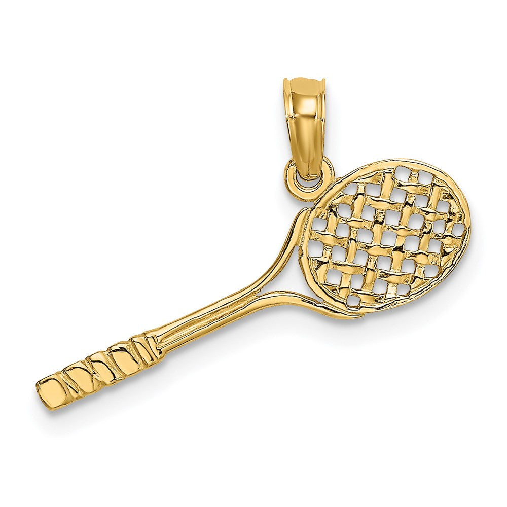 14k Yellow Gold 23.5 mm Solid Polished 3-D Tennis Racquet Charm (0.8 grams)