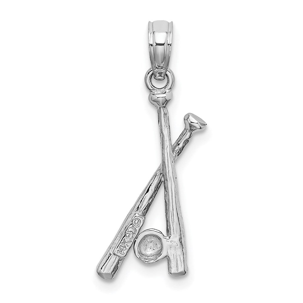 14k White Gold 8.5 mm Polished Open-Back Bats and Baseball Pendant (1.08 grams)