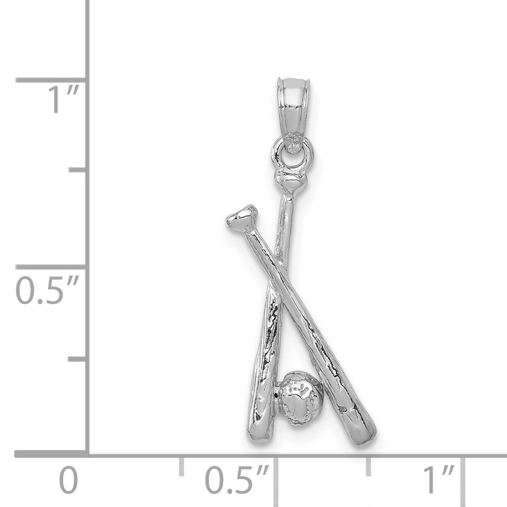 14k White Gold 8.5 mm Polished Open-Back Bats and Baseball Pendant (1.08 grams)