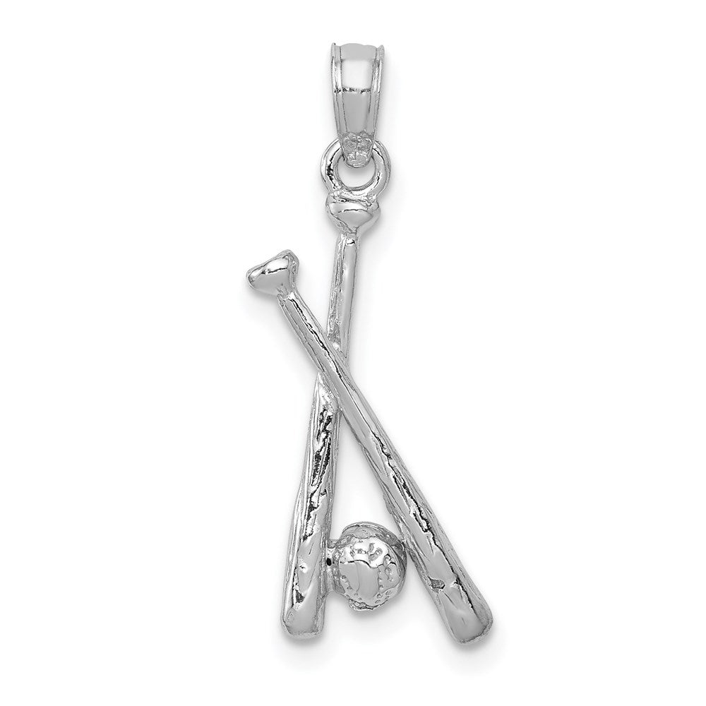 14k White Gold 8.5 mm Polished Open-Back Bats and Baseball Pendant (1.08 grams)