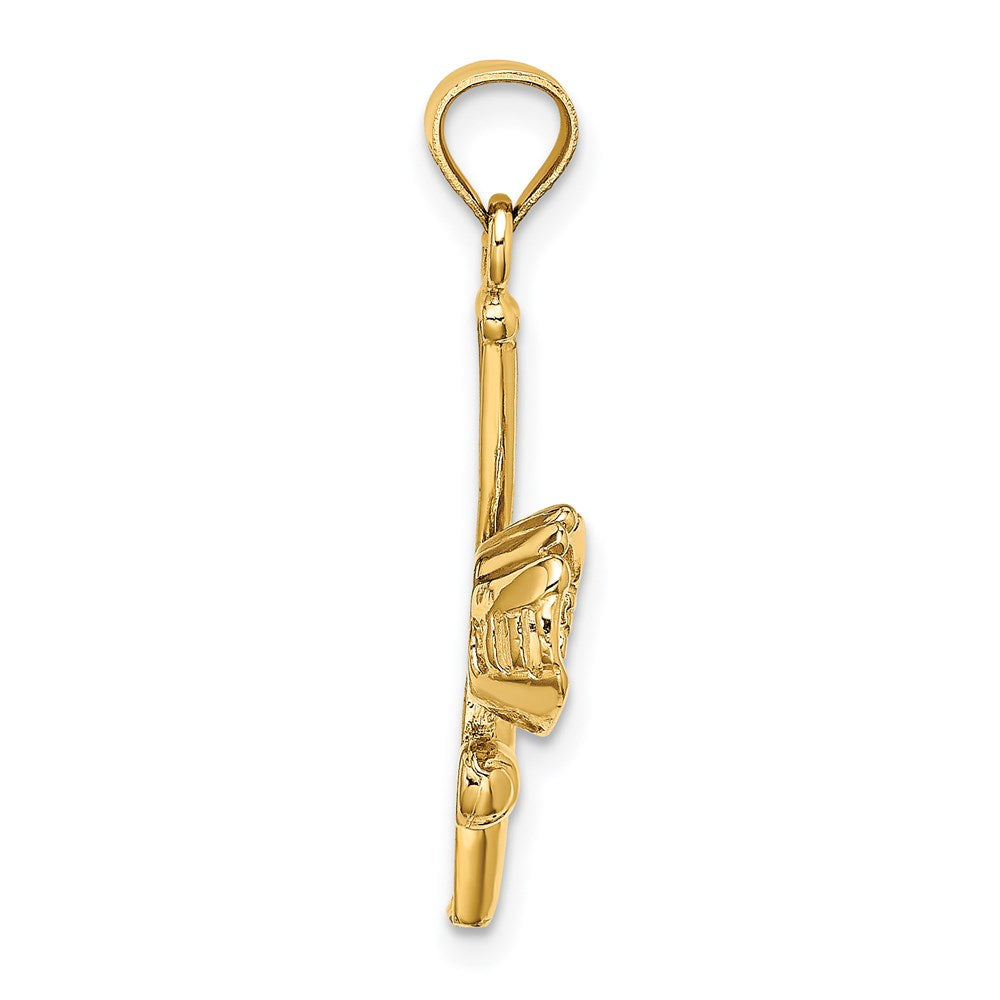 14k Yellow Gold 10.2 mm Solid Open-Backed Glove/Bat/Baseball Charm (1.19 grams)