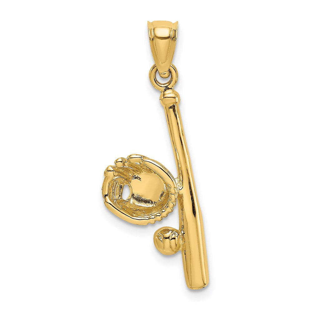 14k Yellow Gold 10.2 mm Solid Open-Backed Glove/Bat/Baseball Charm (1.19 grams)