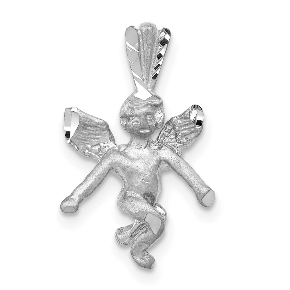 14k White Gold 12 mm 3D White Gold Satin Angel Pendant (1.29 grams)
