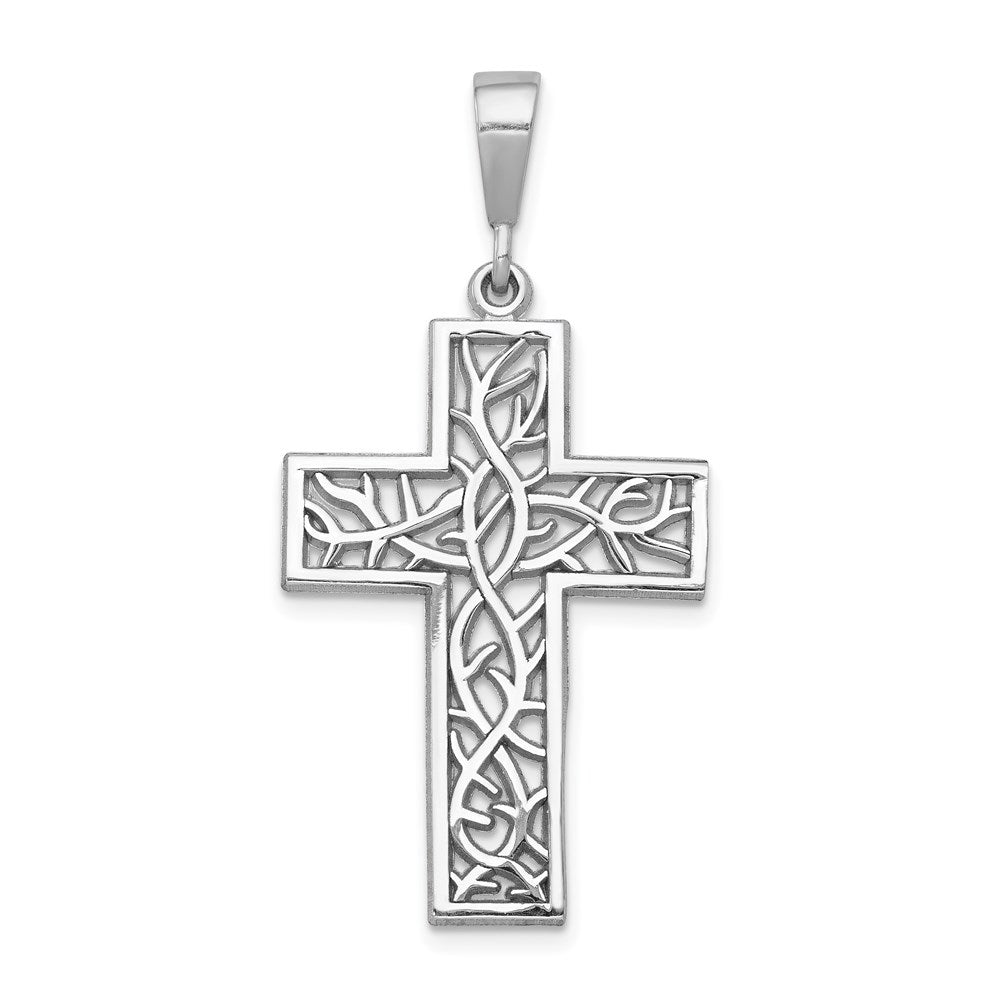 14k White Gold 20 mm Thorn Cross Pendant (2.2 grams)