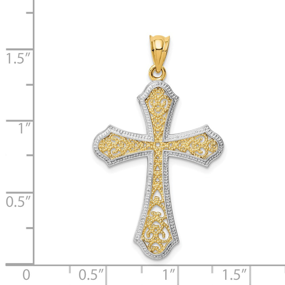14k Yellow & Rhodium 23 mm Filigree Cross Pendant (2.07 grams)