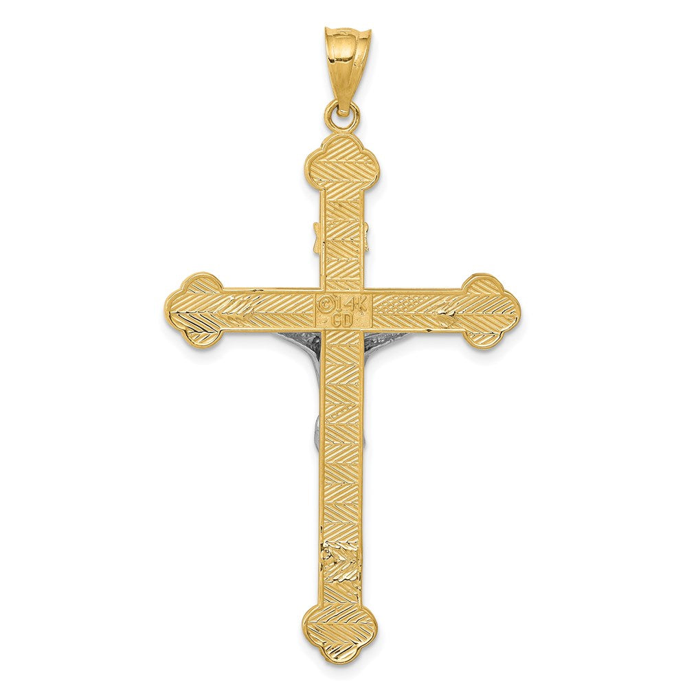 14k Two-tone 28 mm INRI Jesus Crucifix Pendant (4.16 grams)