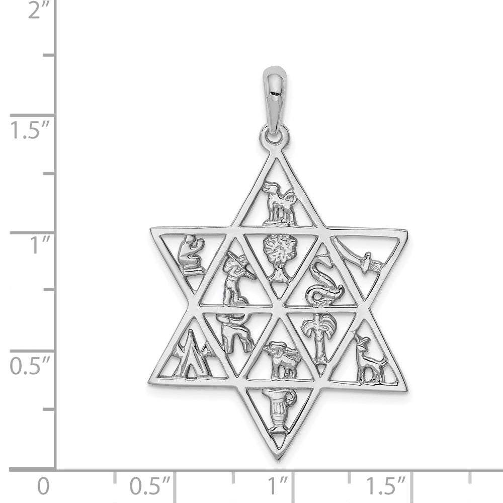 14k White Gold 29 mm 12 Tribes Star of David Pendant (4.02 grams)