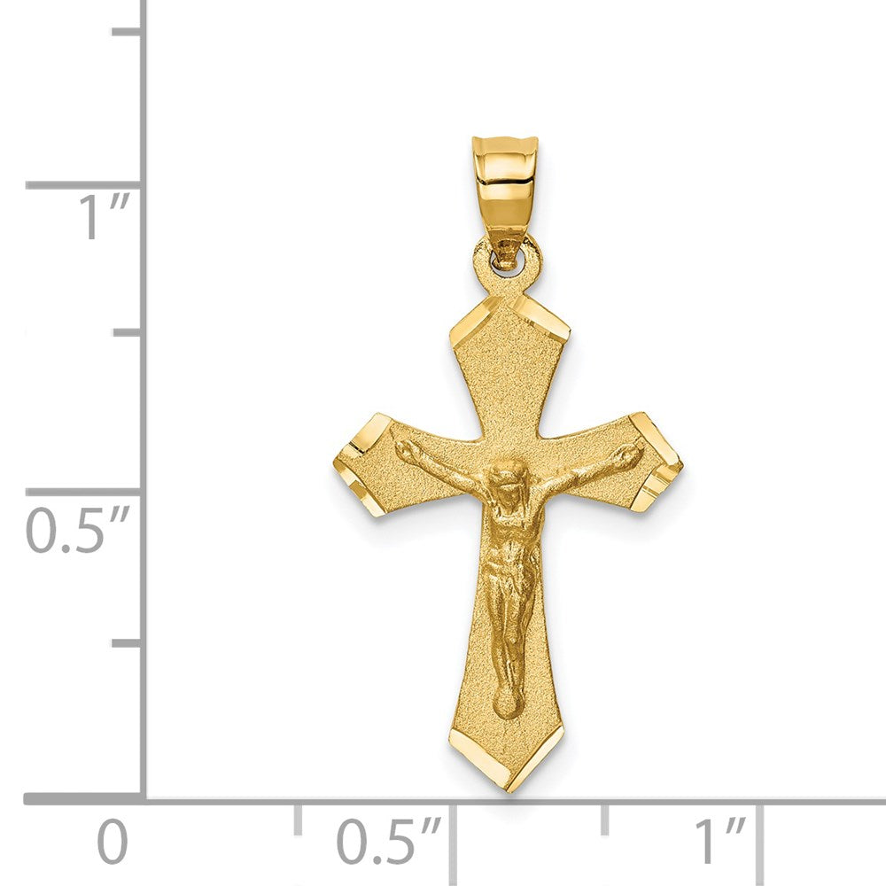 14k Yellow Gold 15 mm Satin & Diamond-cut Jesus Crucifix Charm (1.3 grams)