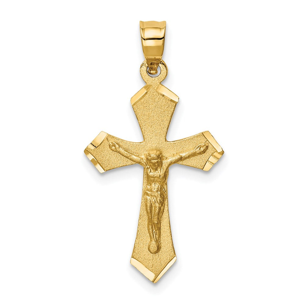 14k Yellow Gold 15 mm Satin & Diamond-cut Jesus Crucifix Charm (1.3 grams)