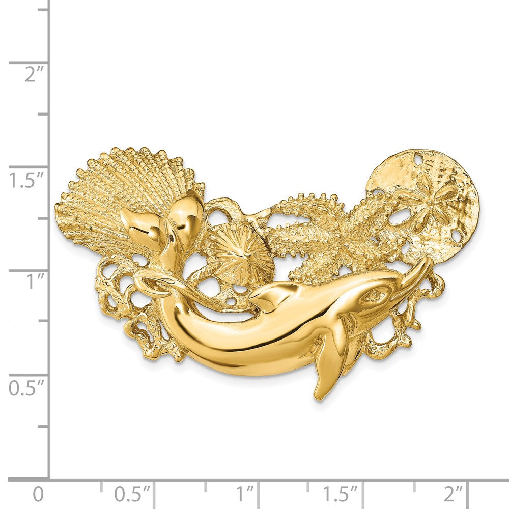 14k Yellow Gold 52 mm Dolphin and Shell Cluster Slide (18.18 grams)