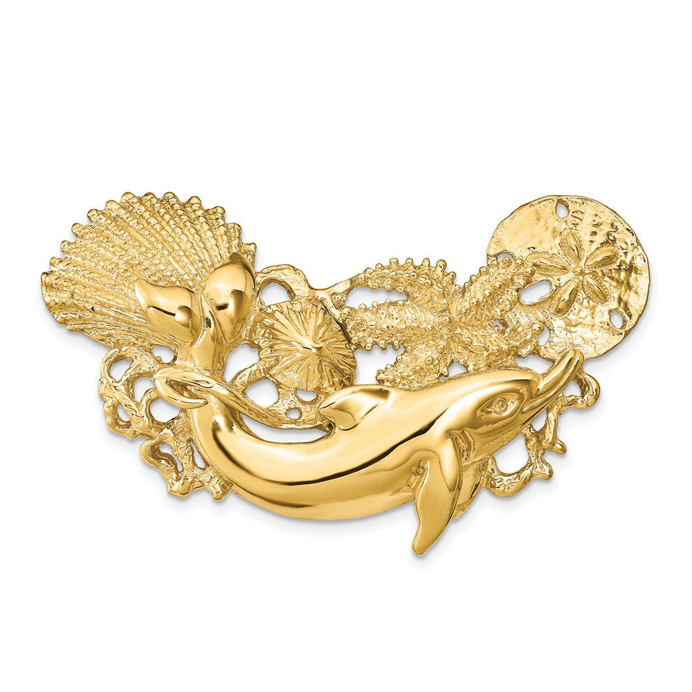 14k Yellow Gold 52 mm Dolphin and Shell Cluster Slide (18.18 grams)