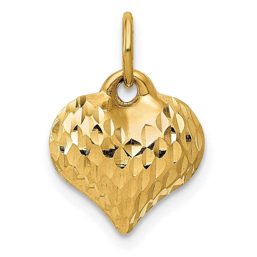 14k Yellow Gold 11 mm Polished and Textured 3-D Heart Pendant (0.35 grams)