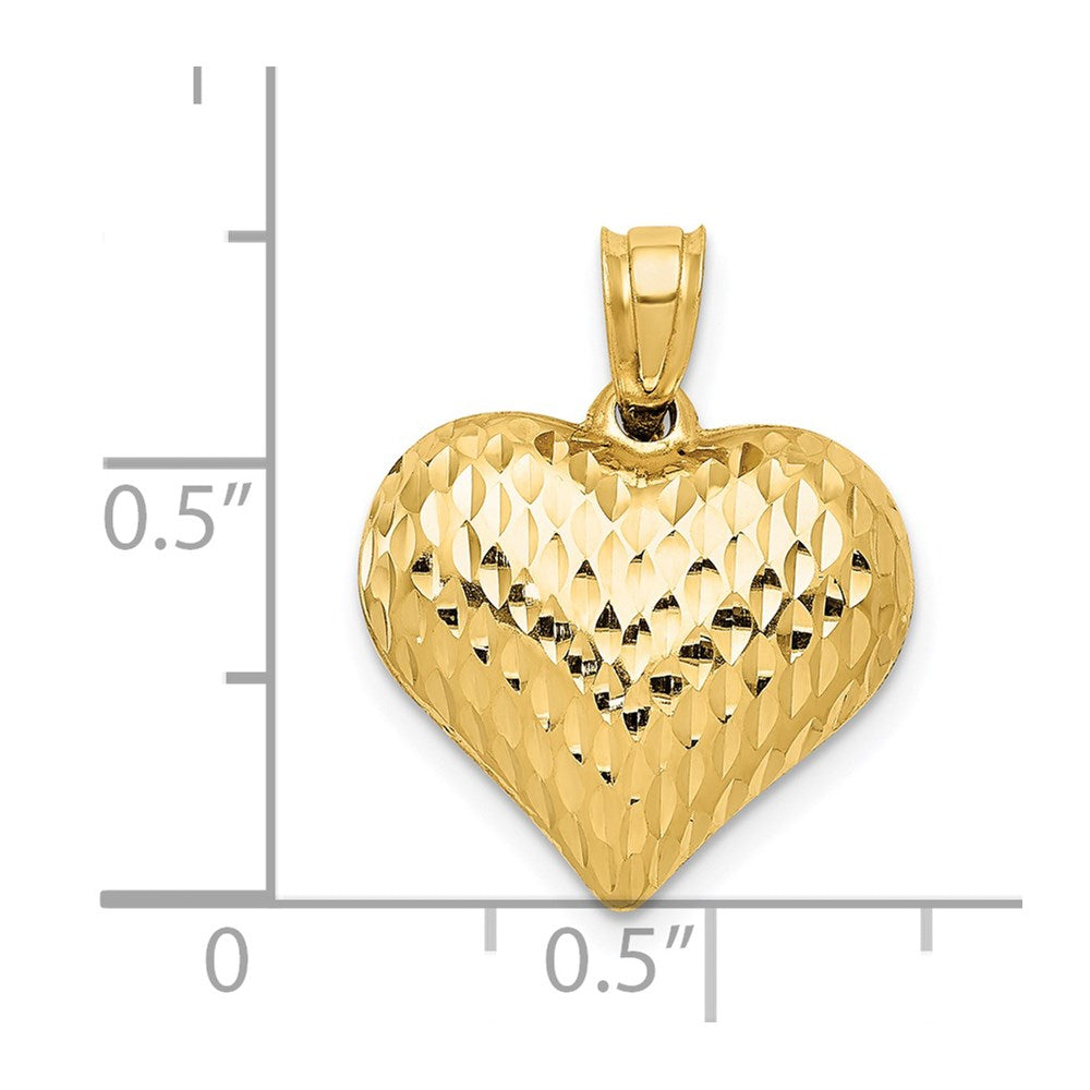 14k Yellow Gold 16 mm Polished and Textured 3-D Heart Pendant (0.7 grams)