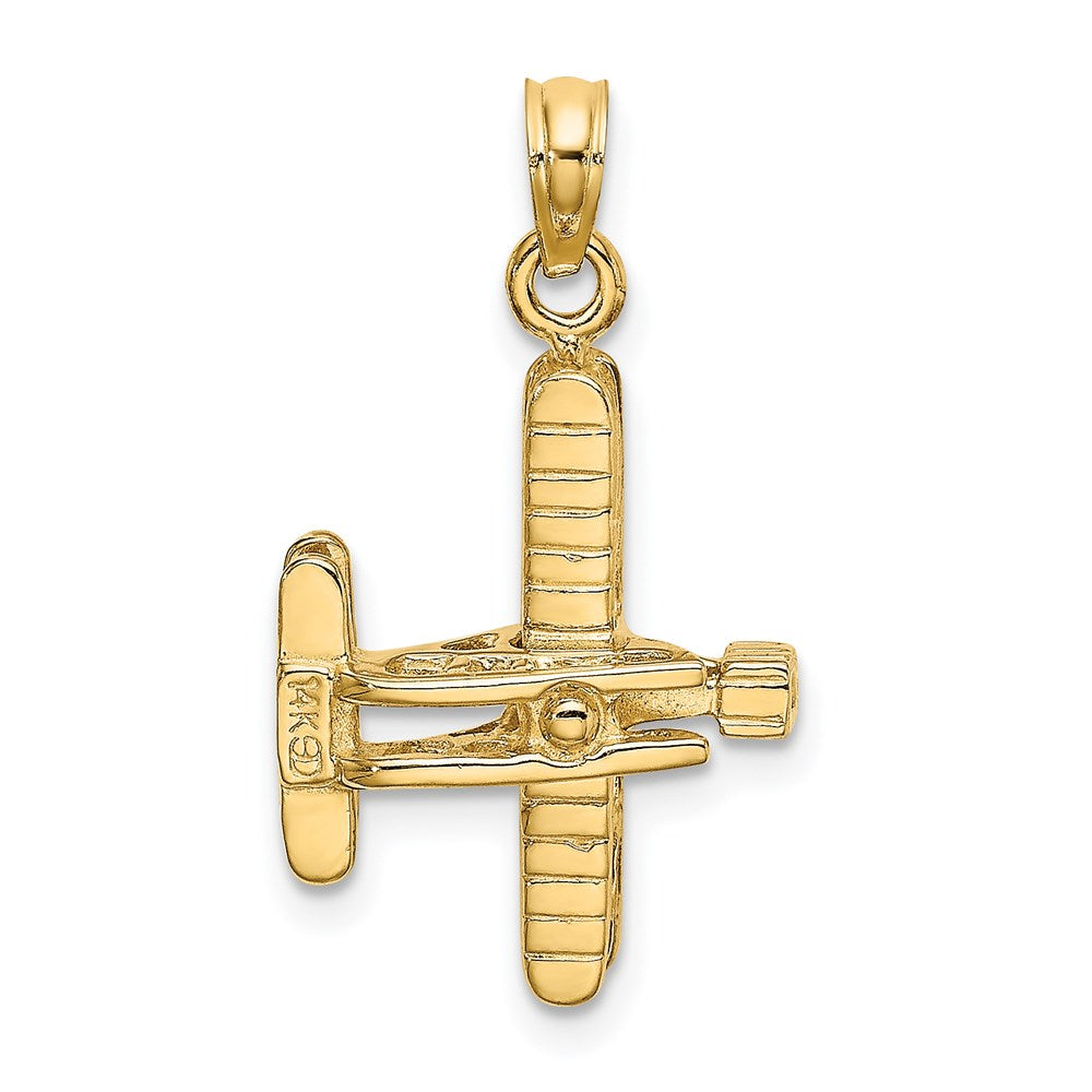 14k Yellow Gold 16 mm 3-D Bi-Plane with Ribbed Wings Charm (2.36 grams)