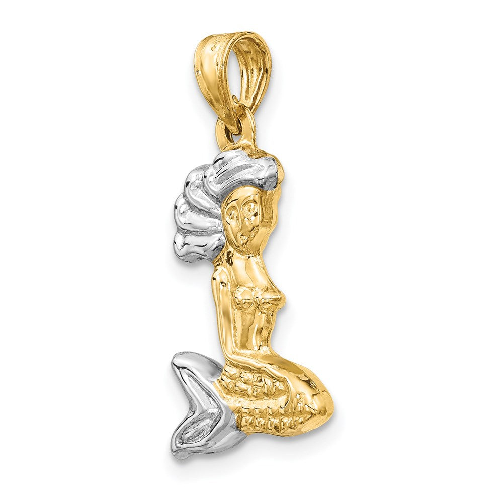 14k Yellow & Rhodium 14 mm 3-D Mermaid Pendant (0.88 grams)