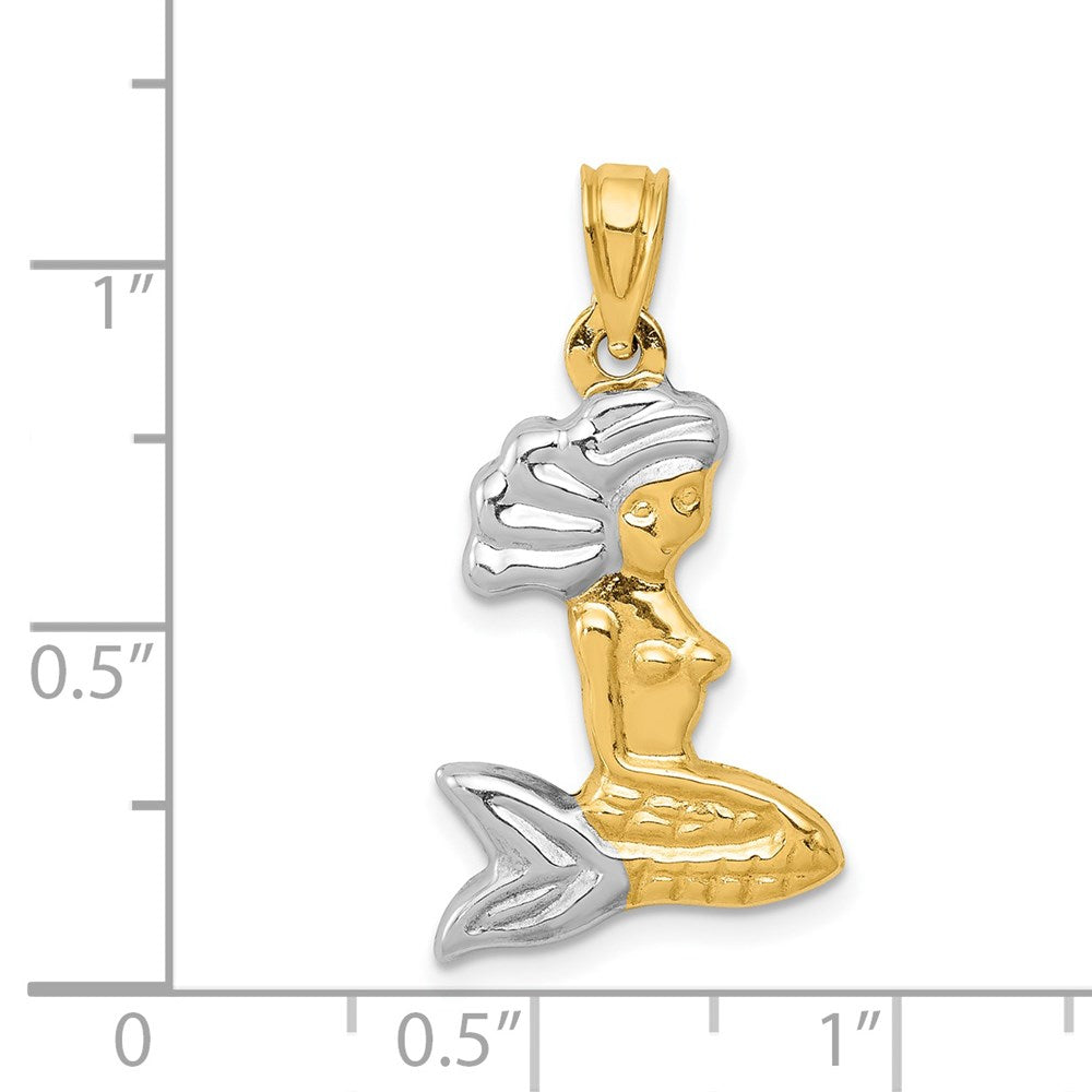 14k Yellow & Rhodium 14 mm 3-D Mermaid Pendant (0.88 grams)