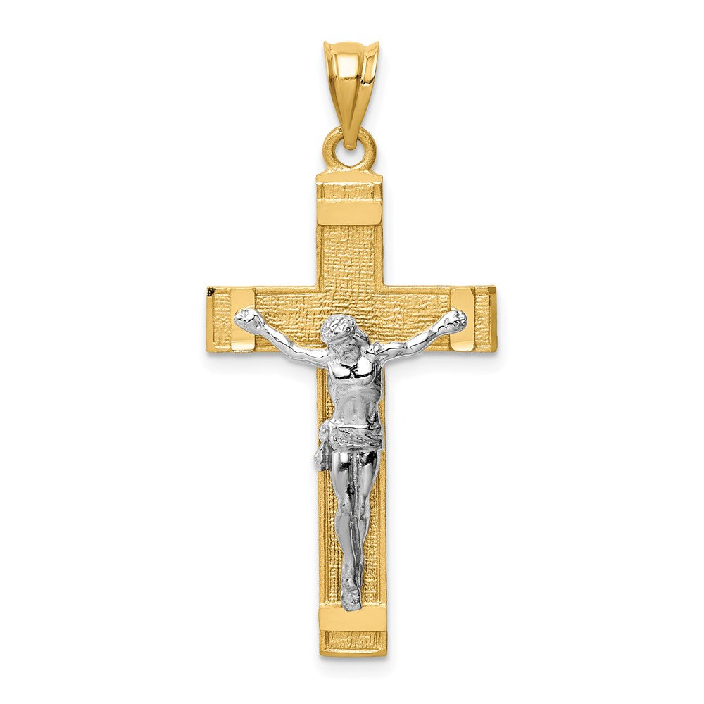 14k Two-tone 20 mm INRI Jesus Crucifix Pendant (3.36 grams)