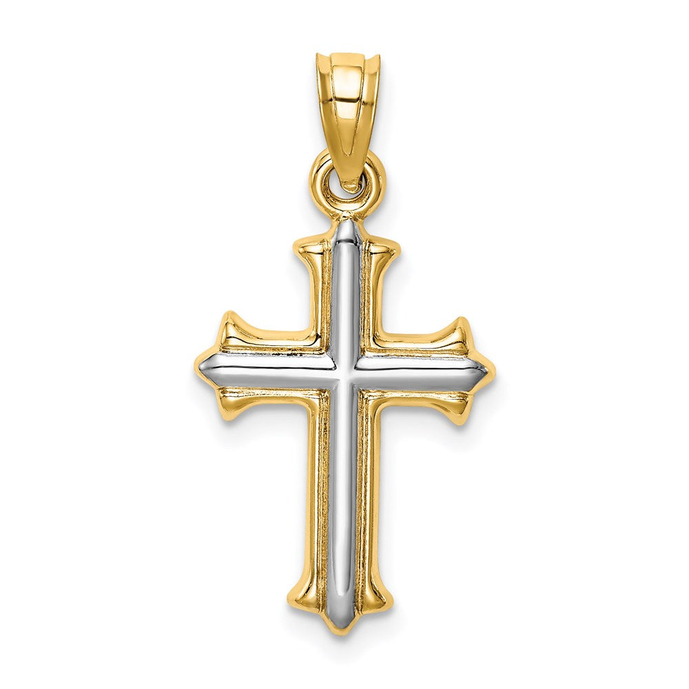 14k Yellow & Rhodium 13 mm Reversible Hollow Cross Pendant (0.76 grams)