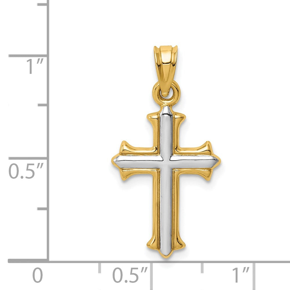 14k Yellow & Rhodium 13 mm Reversible Hollow Cross Pendant (0.76 grams)