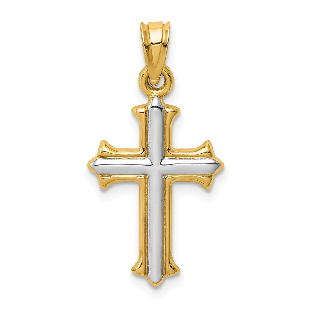 14k Yellow & Rhodium 13 mm Reversible Hollow Cross Pendant (0.76 grams)
