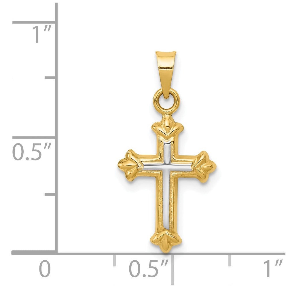14k Yellow & Rhodium 11 mm Hollow Cross Charm (0.42 grams)
