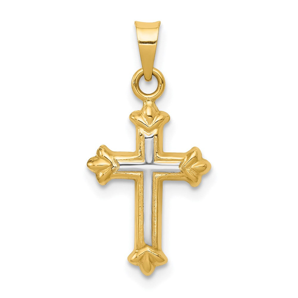 14k Yellow & Rhodium 11 mm Hollow Cross Charm (0.42 grams)