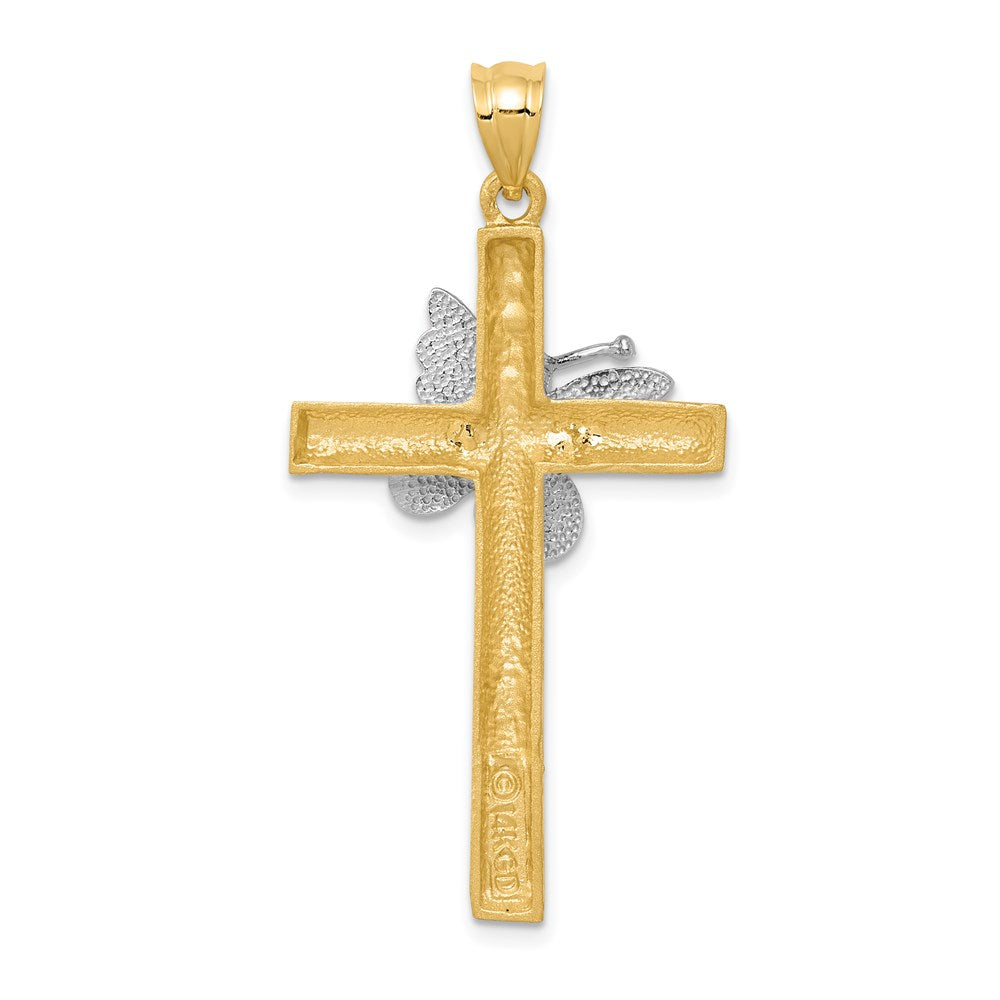 14k Two-tone Cross with Butterfly Pendant (2.9 grams)