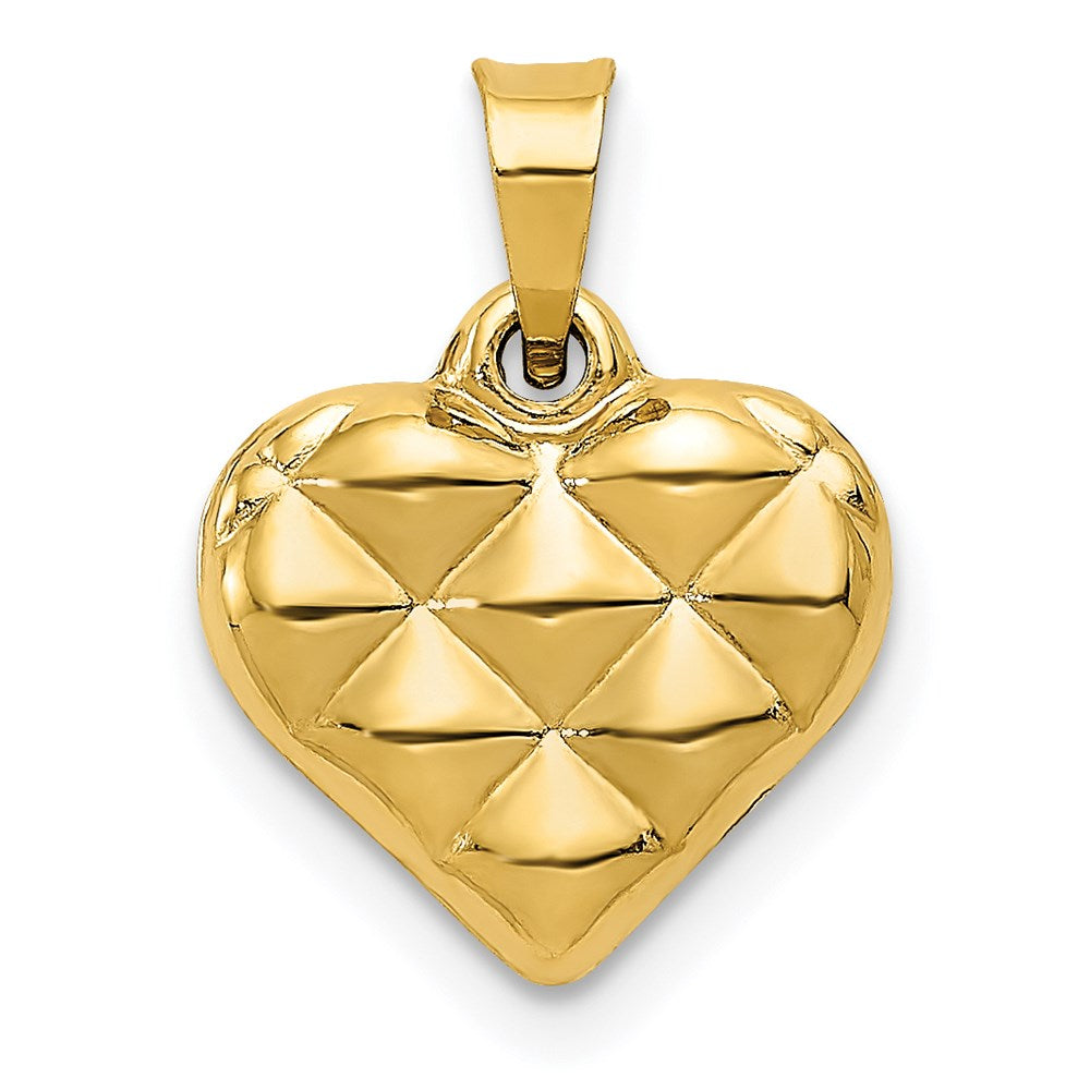 14K Polished and Textured 3-D Heart Pendant (0.47 grams)