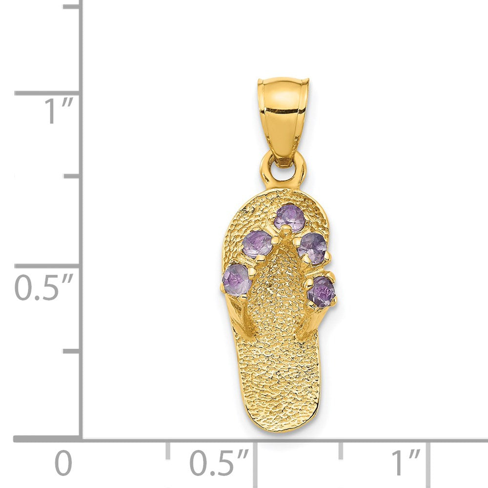 14k Yellow Gold 8 mm 3D June/CZ Cubic Zirconia Birthstone Flip Flop Pendant (1.9 grams)
