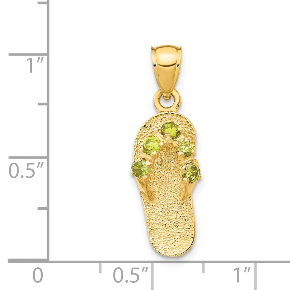 14k Yellow Gold 8 mm 3D August/CZ Cubic Zirconia Birthstone Flip Flop Pendant (1.84 grams)