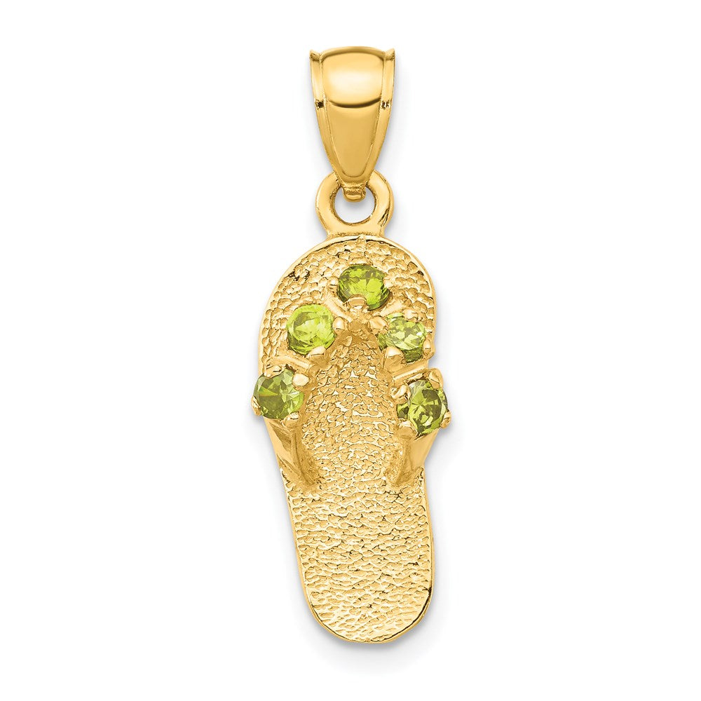 14k Yellow Gold 8 mm 3D August/CZ Cubic Zirconia Birthstone Flip Flop Pendant (1.84 grams)