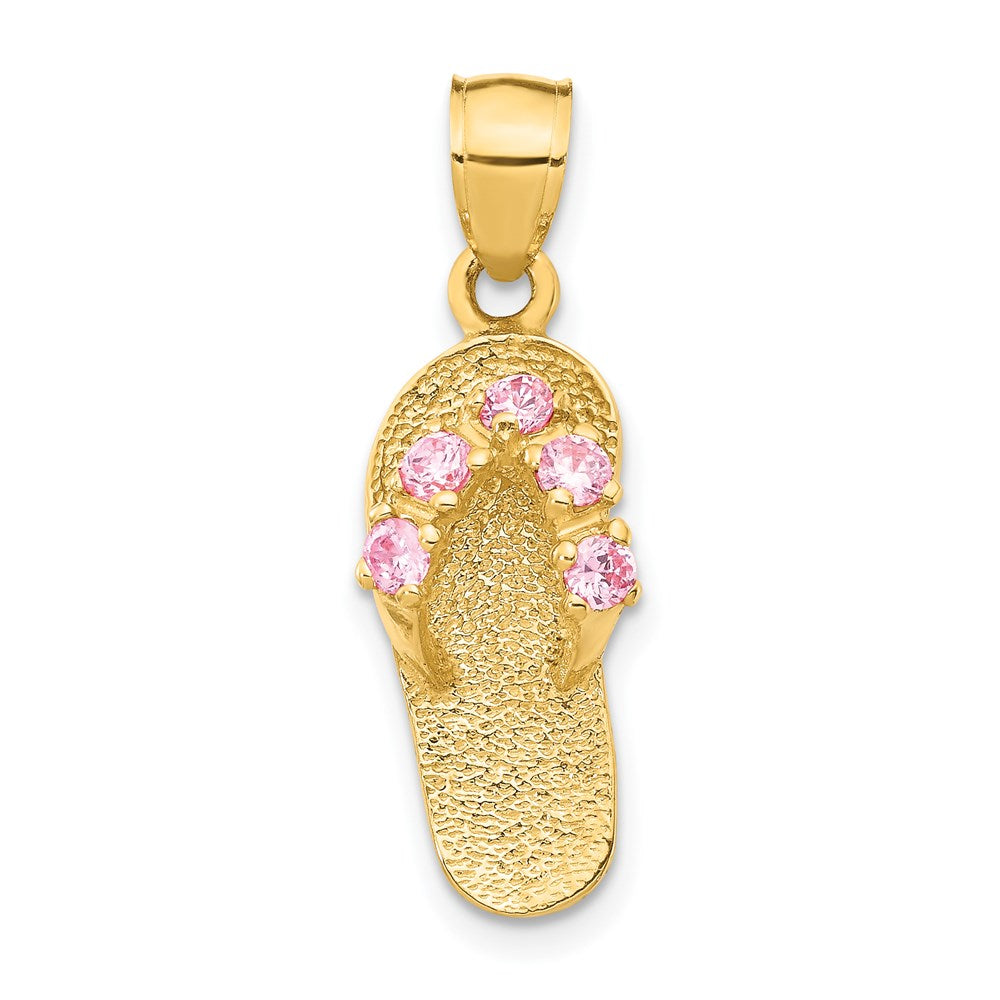 14k Yellow Gold 8 mm 3D October/CZ Cubic Zirconia Birthstone Flip Flop Pendant (1.8 grams)
