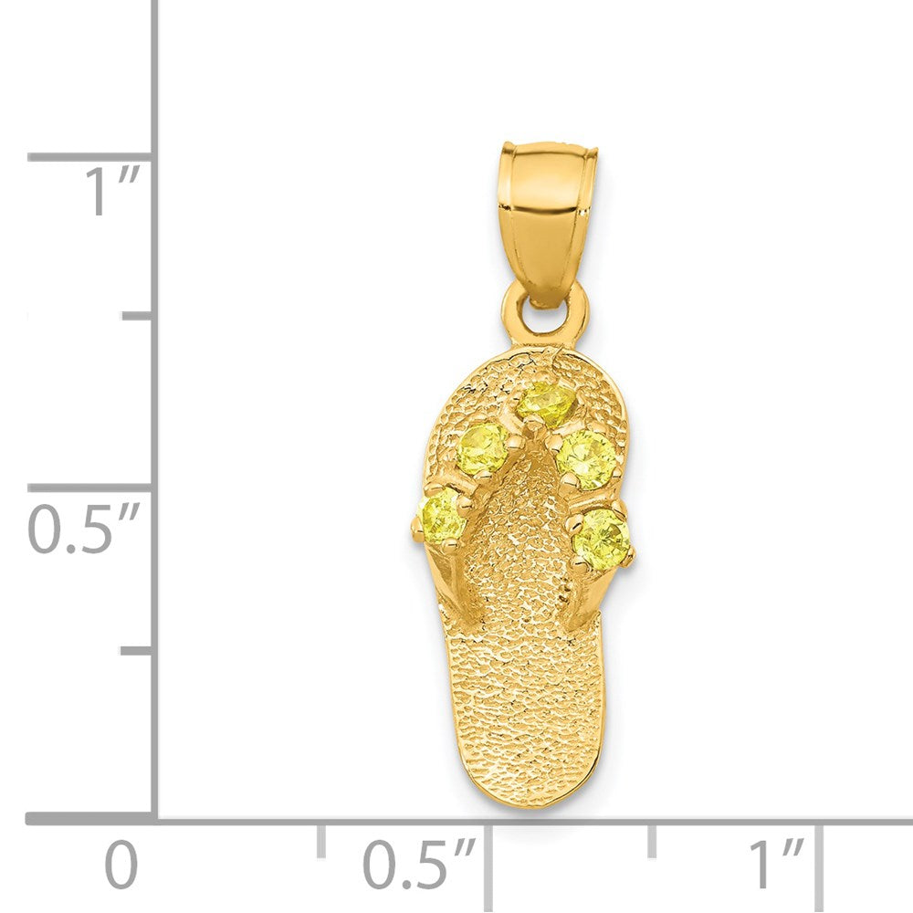 14k Yellow Gold 8 mm 3D November/CZ Cubic Zirconia Birthstone Flip Flop Pendant (1.88 grams)
