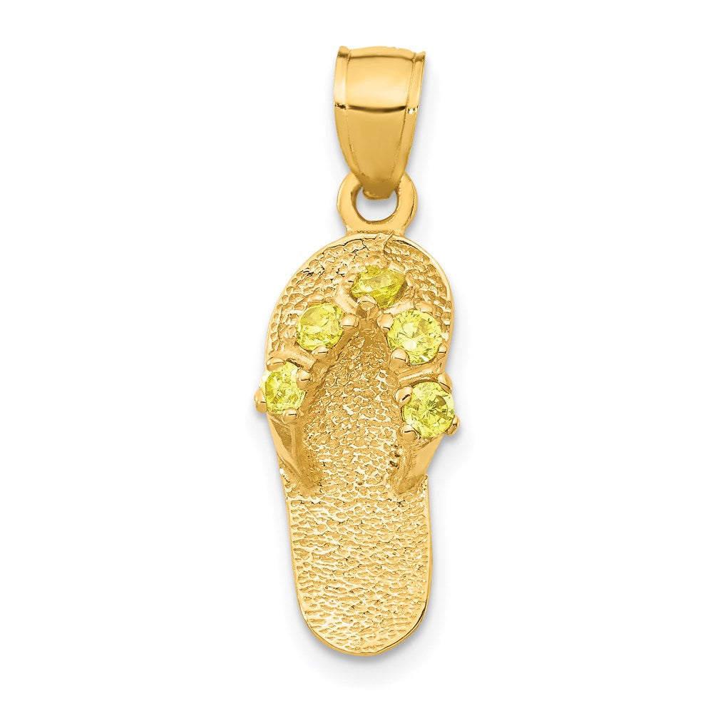 14k Yellow Gold 8 mm 3D November/CZ Cubic Zirconia Birthstone Flip Flop Pendant (1.88 grams)