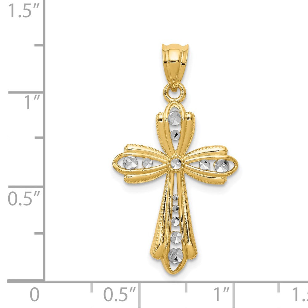 14k Yellow & Rhodium 17 mm Diamond Cut Cross Charm (1.33 grams)