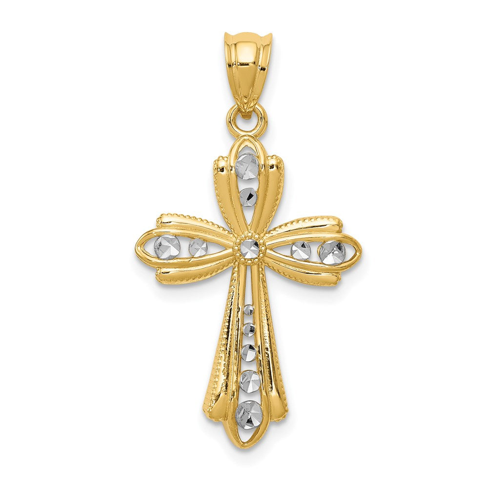 14k Yellow & Rhodium 17 mm Diamond Cut Cross Charm (1.33 grams)