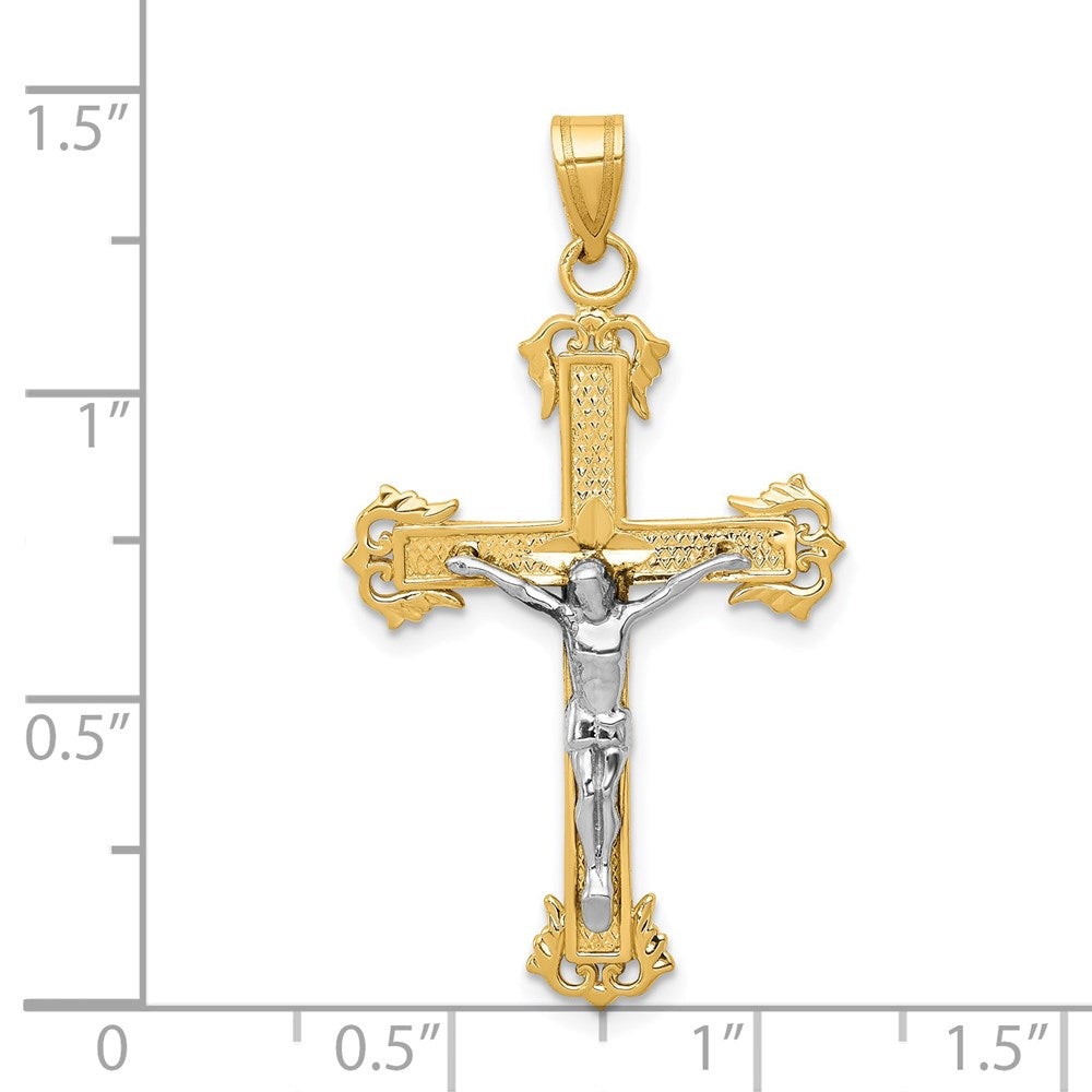 14k Two-tone 22 mm Two-tone Diamond-cut Jesus Crucifix Pendant
