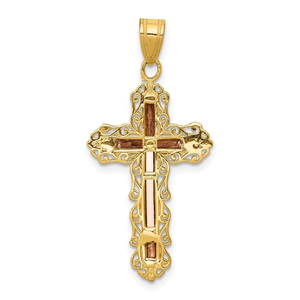 14k Tri-Color 16 mm Tri-color Diamond-cut Jesus Crucifix Pendant (1.59 grams)