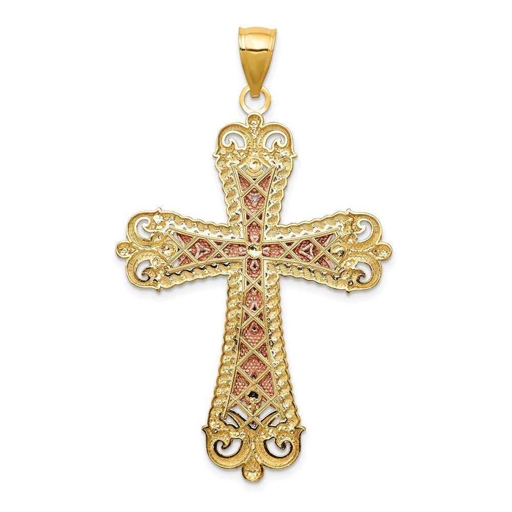 14k Tri-Color 34 mm Jesus Crucifix Cross Pendant (5.25 grams)
