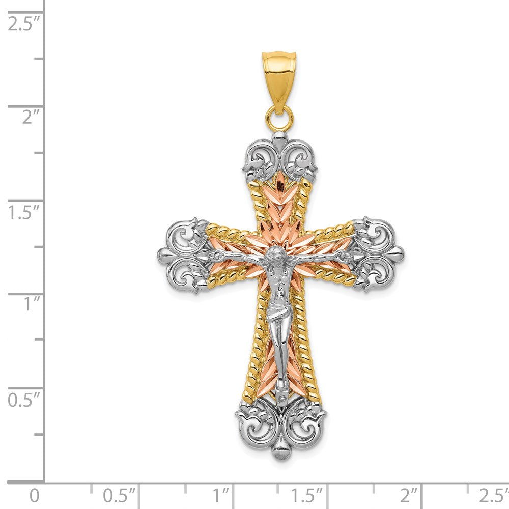 14k Tri-Color 34 mm Jesus Crucifix Cross Pendant (5.25 grams)